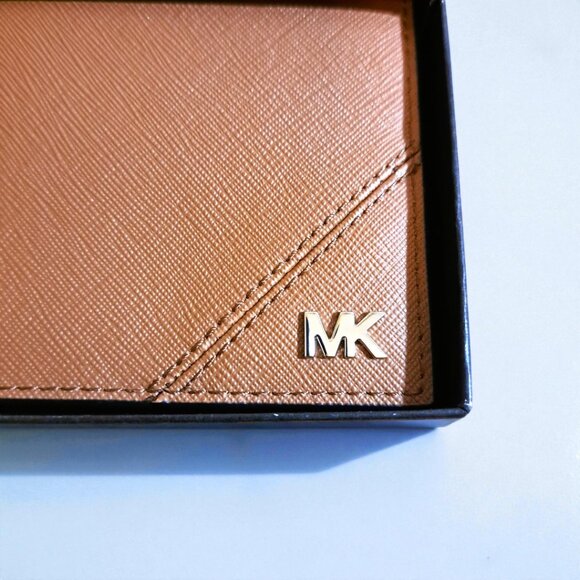 Michael Kors Tan/Brown Metallic MK Men's Slim Billfold Wallet NWT - Picture 4 of 8